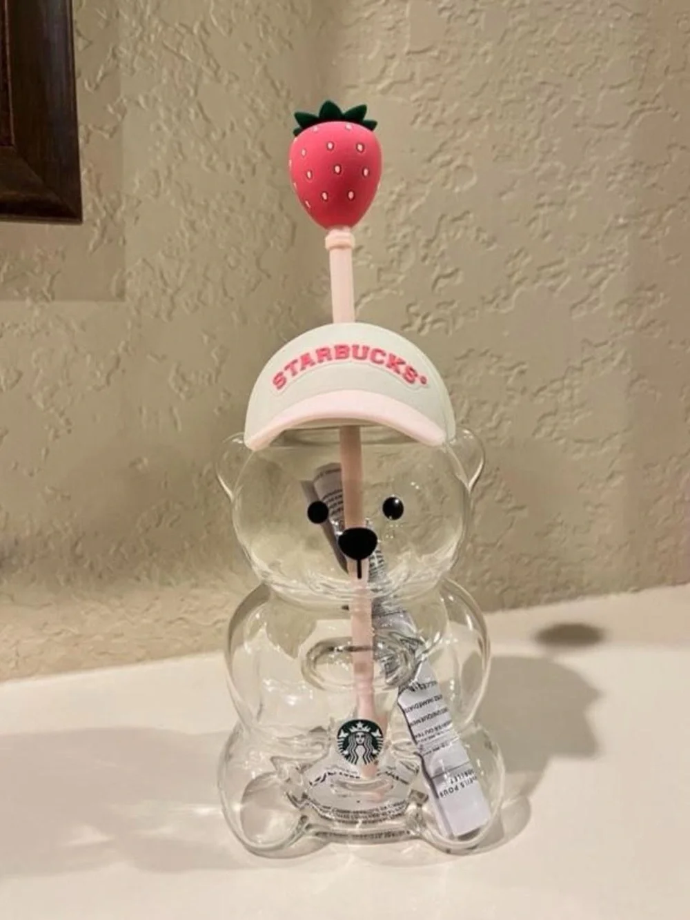 STARBUCKS PINK BEARISTA BEAR CUP STRAWBERRY + HAT Viral Limited Edition